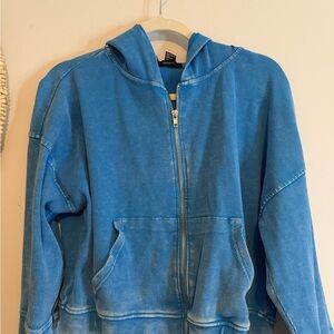 Blue Acid Wash Hoodie Jacket